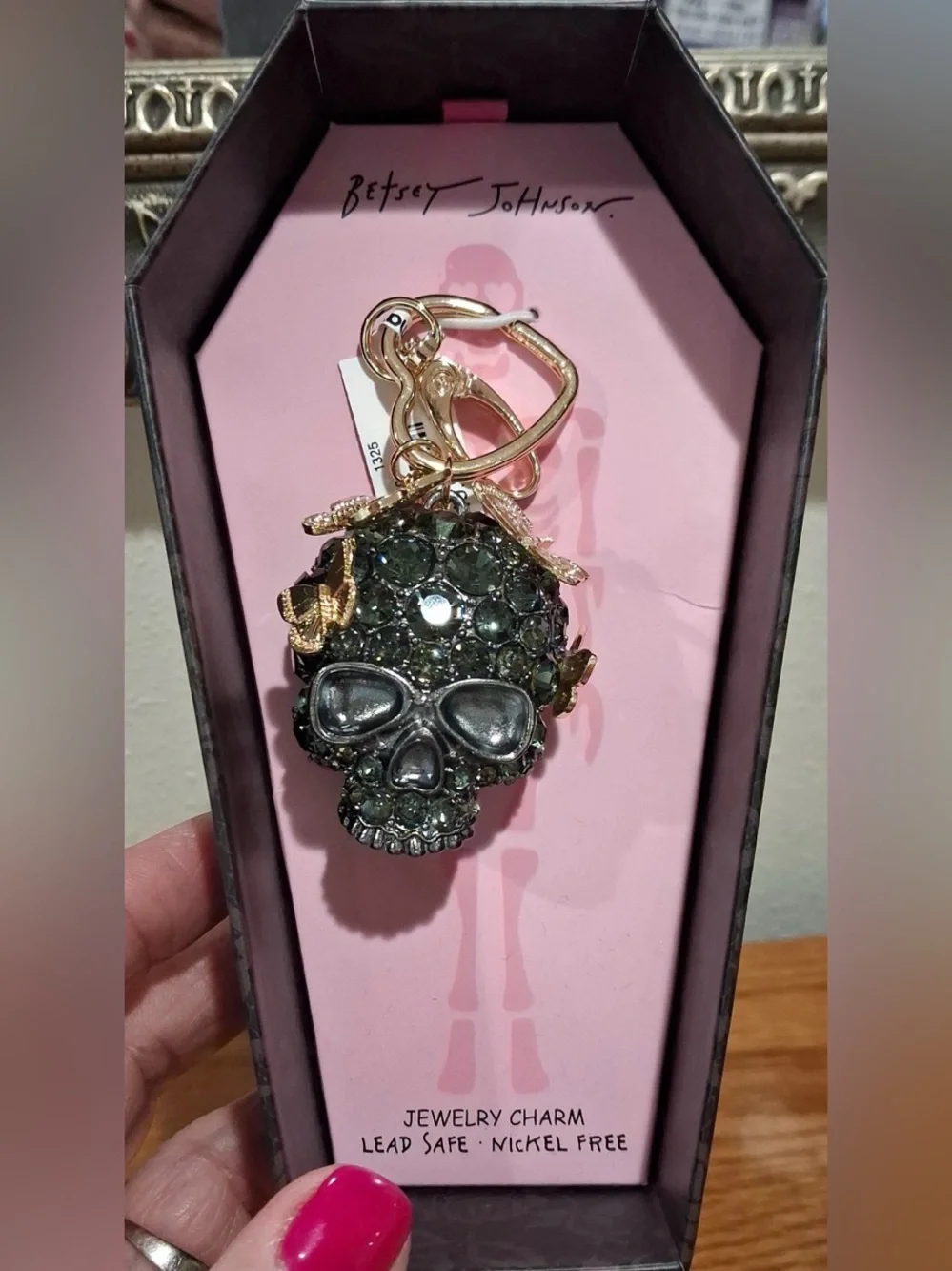 BETSEY JOHNSON Halloween Butterfly-Covered Skull Bag Charm Keychain TikTok NWT